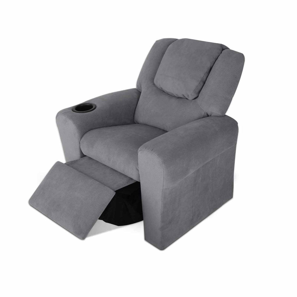 Keezi Kids Recliner Chair Grey Linen Soft Sofa Lounge Couch Children Armchair