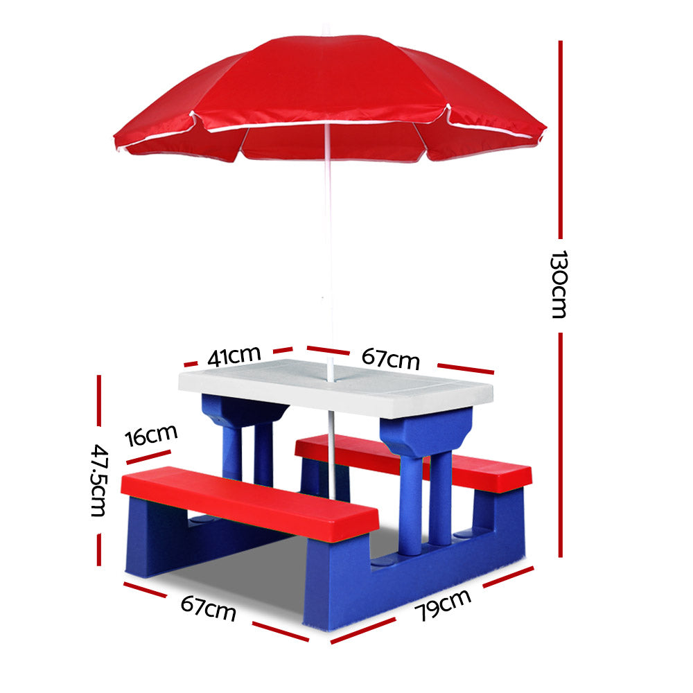 Keezi Kids Picnic Table Bench Set Children Umbrella Outdoor Chair