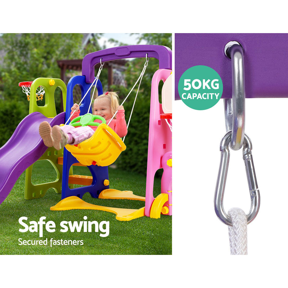 Keezi Kids 7-in-1 Slide Swing with Basketball Hoop Toddler Outdoor Indoor Play