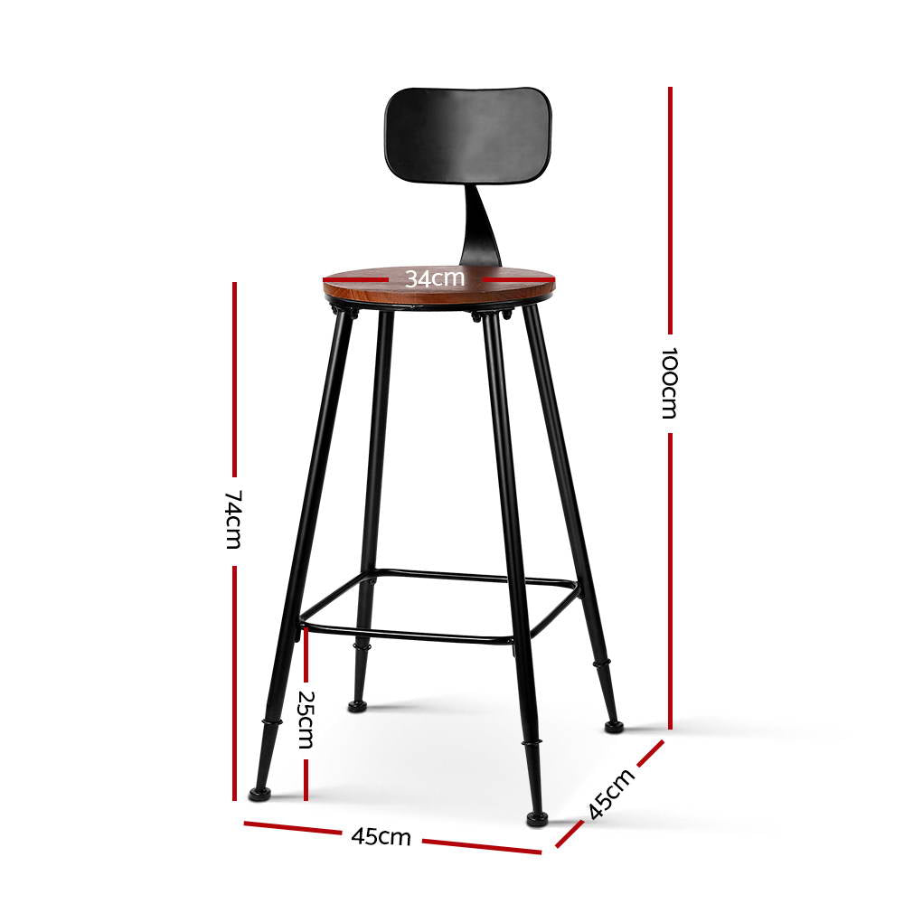 Set of 2 Artiss Bar Stools Pinewood Metal - Black and Wood