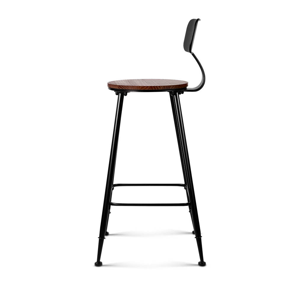 Set of 2 Artiss Bar Stools Pinewood Metal - Black and Wood