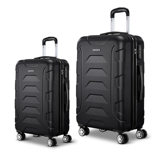 Wanderlite 2PCS Carry On Luggage Sets Suitcase TSA Travel Hard Case Lightweight Black
