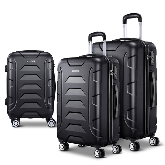 Wanderlite 3pc 20" 24" 28"Luggage Suitcase Travel Hardcase Trolley TSA Lock Black