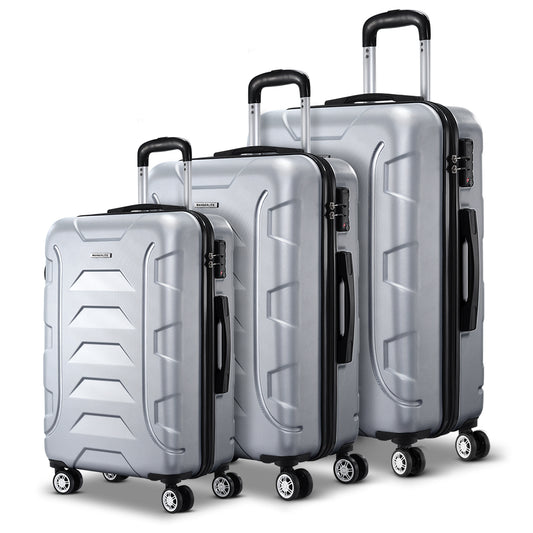 Wanderlite 3PCS Carry On Luggage Sets Suitcase TSA Travel Hard Case Lightweight Silver