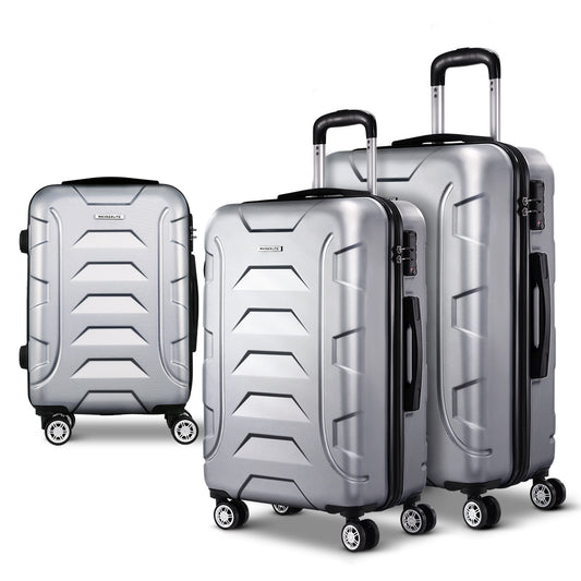 Wanderlite 3pc 20" 24" 28"Luggage Suitcase Travel Hardcase Trolley TSA Lock Silver