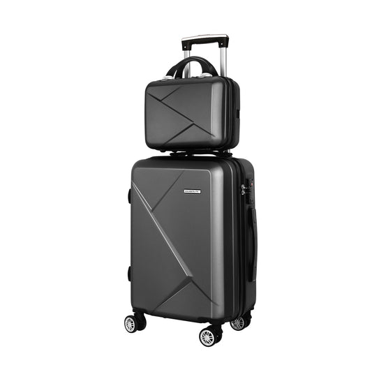 Wanderlite 2pc Luggage 12" 20" Trolley Travel Suitcase Storage Carry On TSA Lock Black