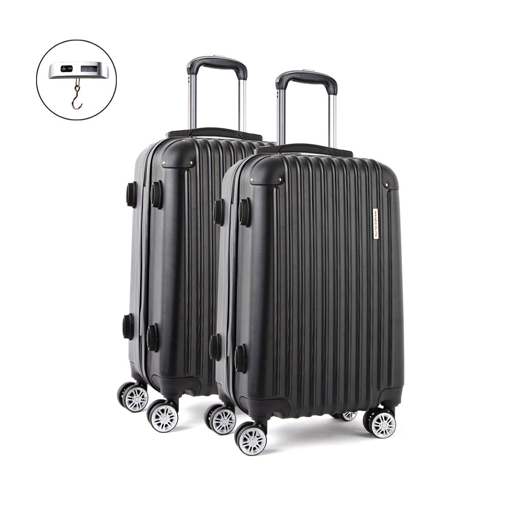 Wanderlite 2 Piece Lightweight Hard Suit Case Luggage Black