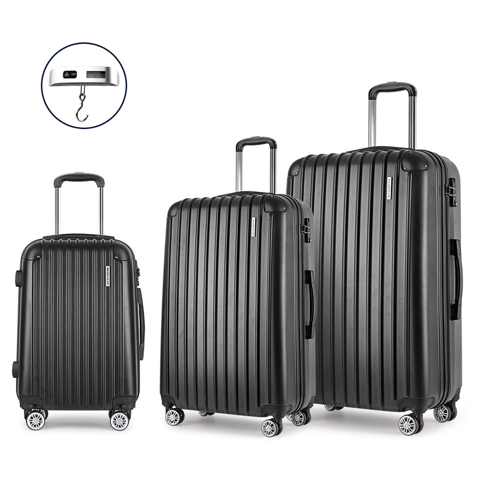 Wanderlite 3 Piece Lightweight Hard Suit Case Luggage Black