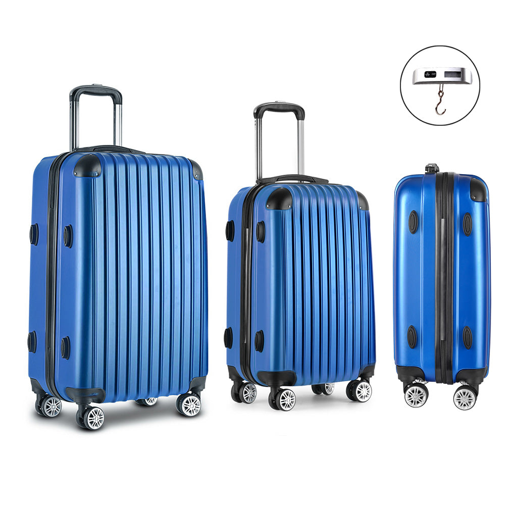 Wanderlite 3 Piece Lightweight Hard Suit Case Luggage Blue