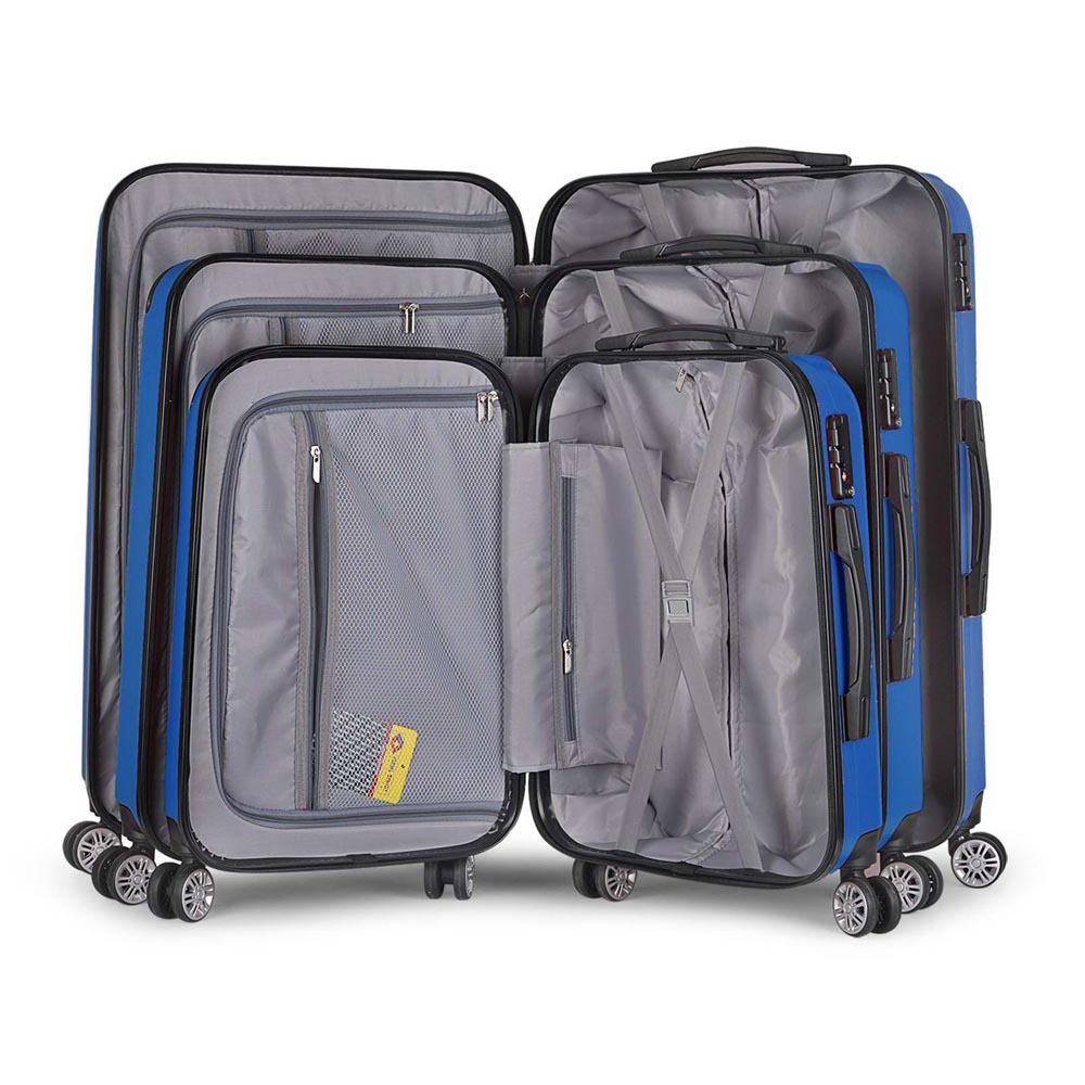 Wanderlite 3 Piece Lightweight Hard Suit Case Luggage Blue