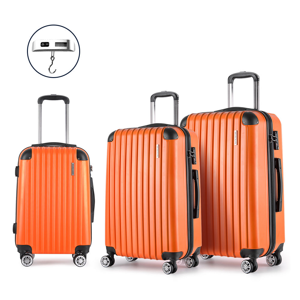 Wanderlite 3 Piece Lightweight Hard Suit Case Luggage Orange