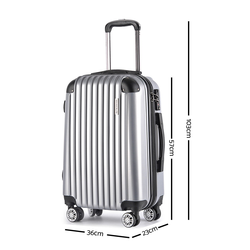 Wanderlite 3 Piece Lightweight Hard Suit Case Luggage Silver