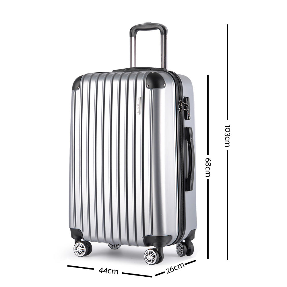 Wanderlite 3 Piece Lightweight Hard Suit Case Luggage Silver