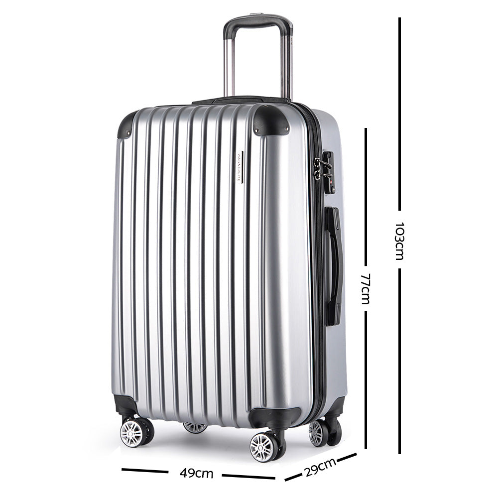 Wanderlite 3 Piece Lightweight Hard Suit Case Luggage Silver