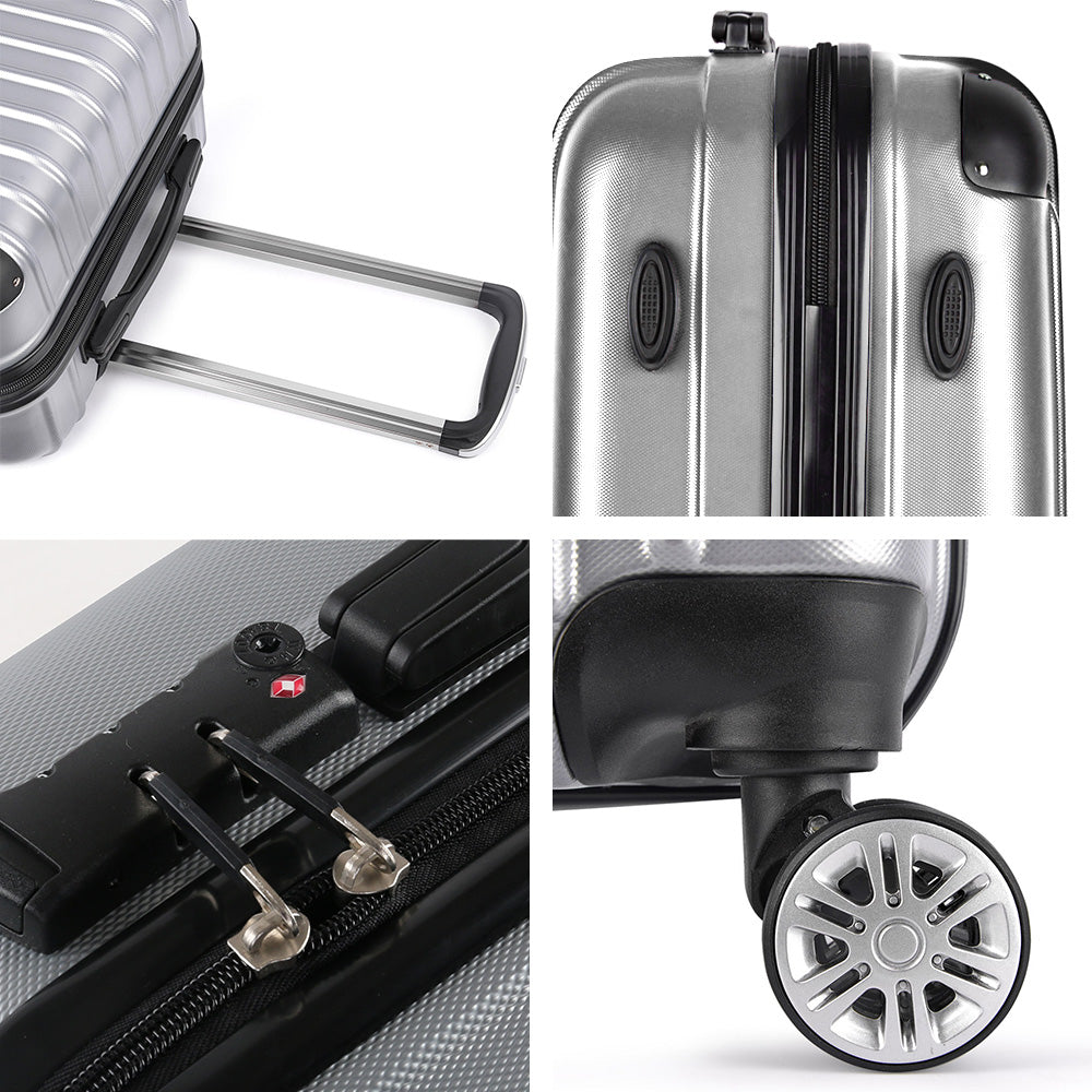 Wanderlite 3 Piece Lightweight Hard Suit Case Luggage Silver