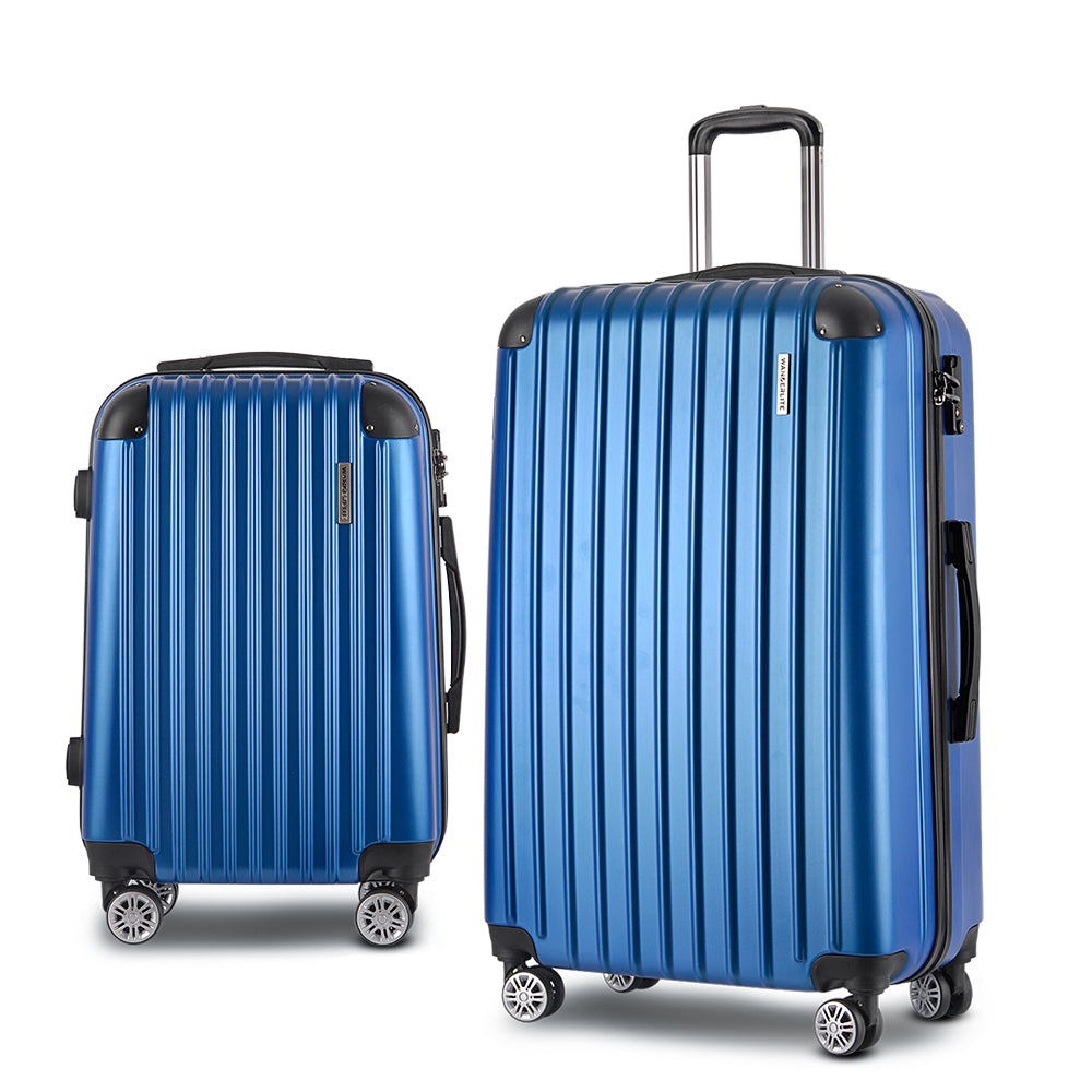 Wanderlite Luggage Set 2pc 24" 28" Suitcase Hardcase Trolley Travel Blue