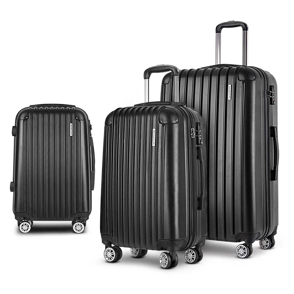 Wanderlite 3pc Luggage Sets Suitcases Set Travel Hard Case Lightweight Black