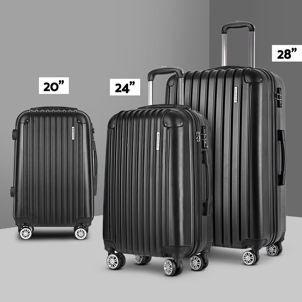 Wanderlite 3pc Luggage Sets Suitcases Set Travel Hard Case Lightweight Black