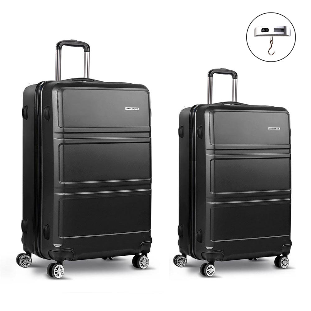 Wanderlite 2 Piece Lightweight Hard Suit Case Luggage Black