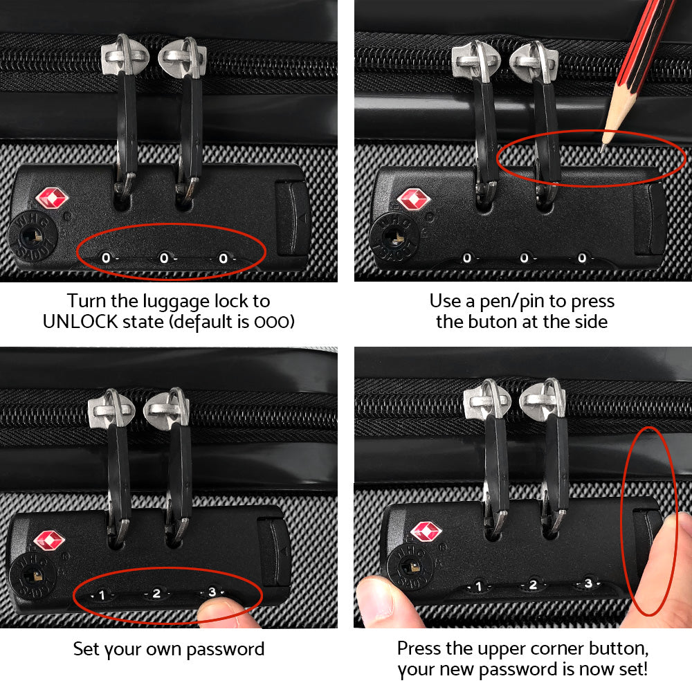 Wanderlite Luggage Set 3pc Suitcase Trolley Travel TSA Hard Case Black