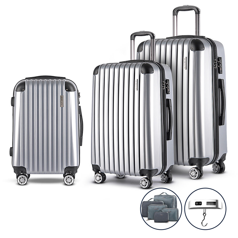 Wanderlite 3 Piece Luggage Suitcase Trolley - Silver