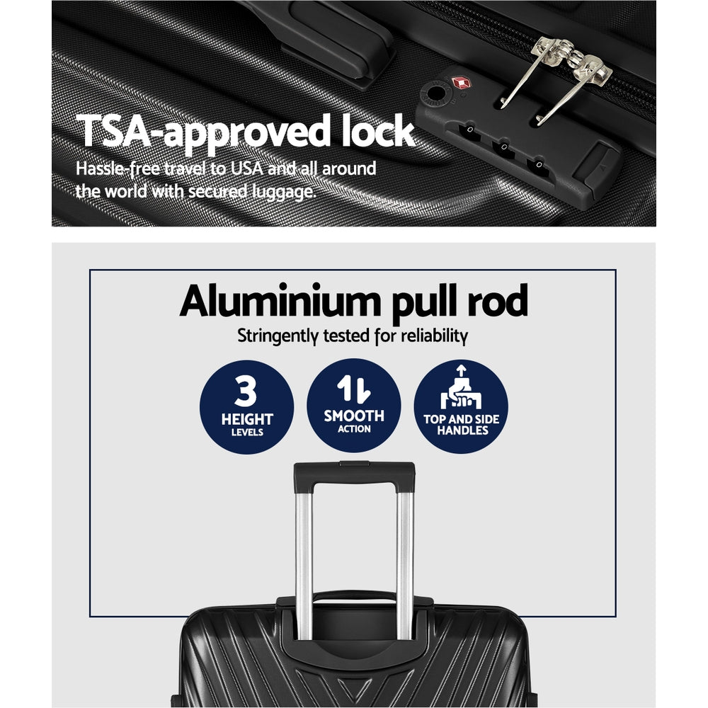 Wanderlite 75cm 3pc Luggage Trolley Suitcase Sets Travel TSA Hard Case Black