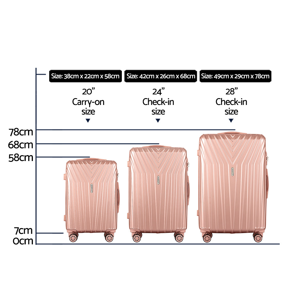 Wanderlite 75cm 3pc Luggage Trolley Suitcase Sets Travel TSA Hard Case Pink