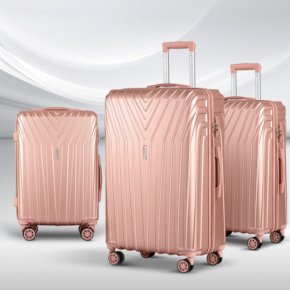 Wanderlite 75cm 3pc Luggage Trolley Suitcase Sets Travel TSA Hard Case Pink