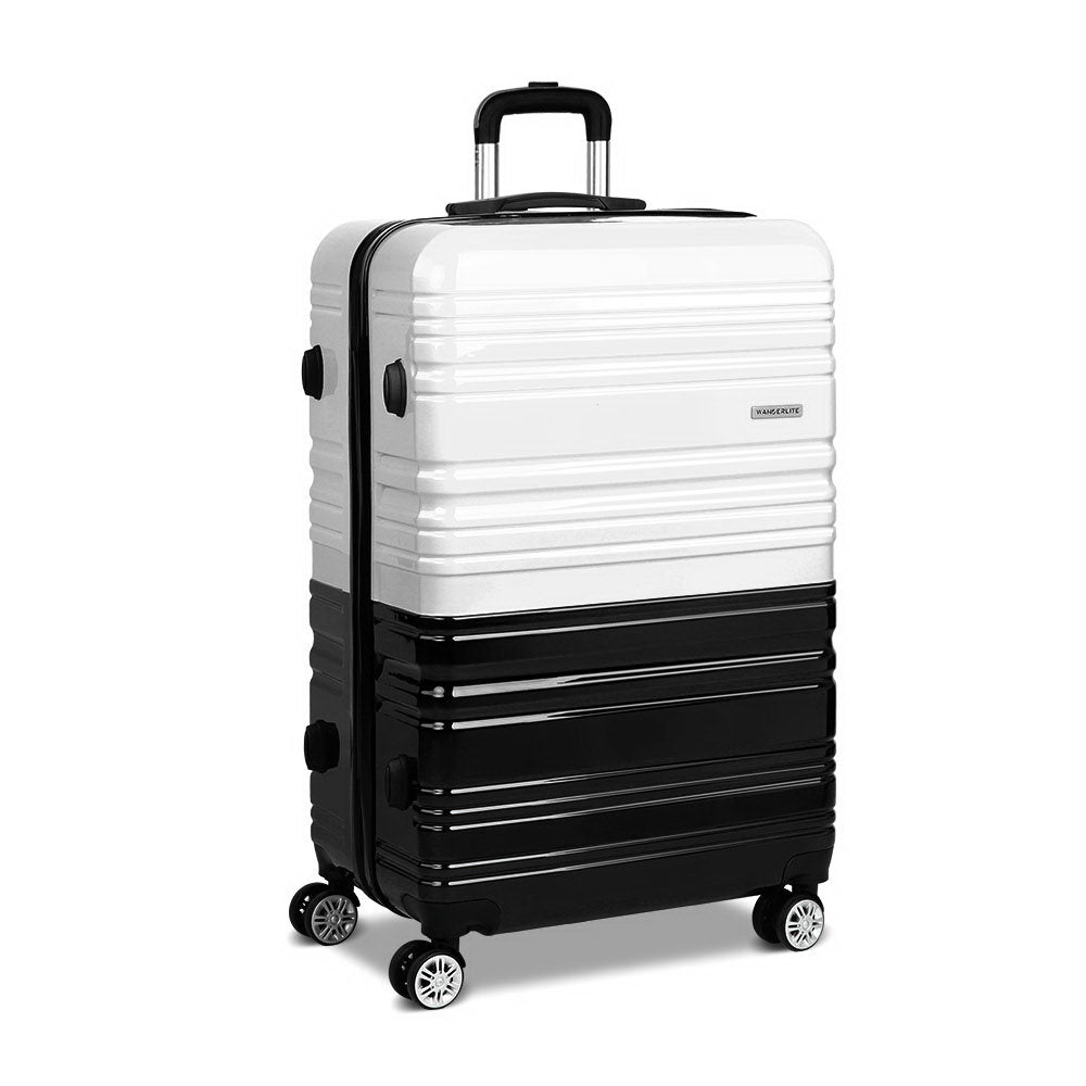 Wanderlite Lightweight Hard Suit Case Luggage Black & White