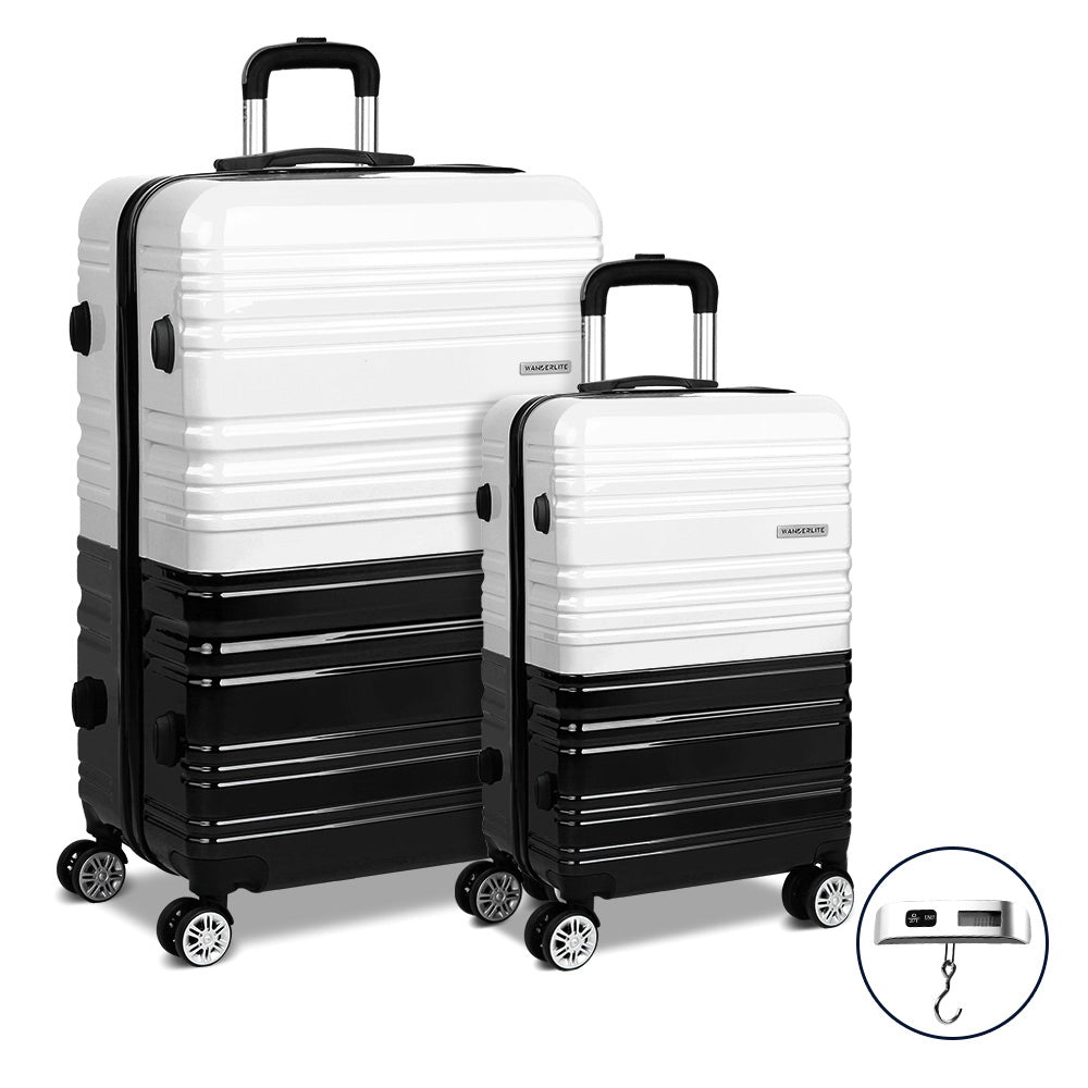 Wanderlite 2 Piece Lightweight Hard Suit Case Luggage Black & White