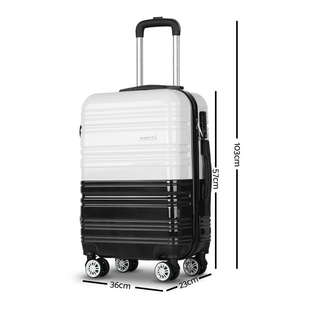 Wanderlite 2 Piece Lightweight Hard Suit Case Luggage Black & White