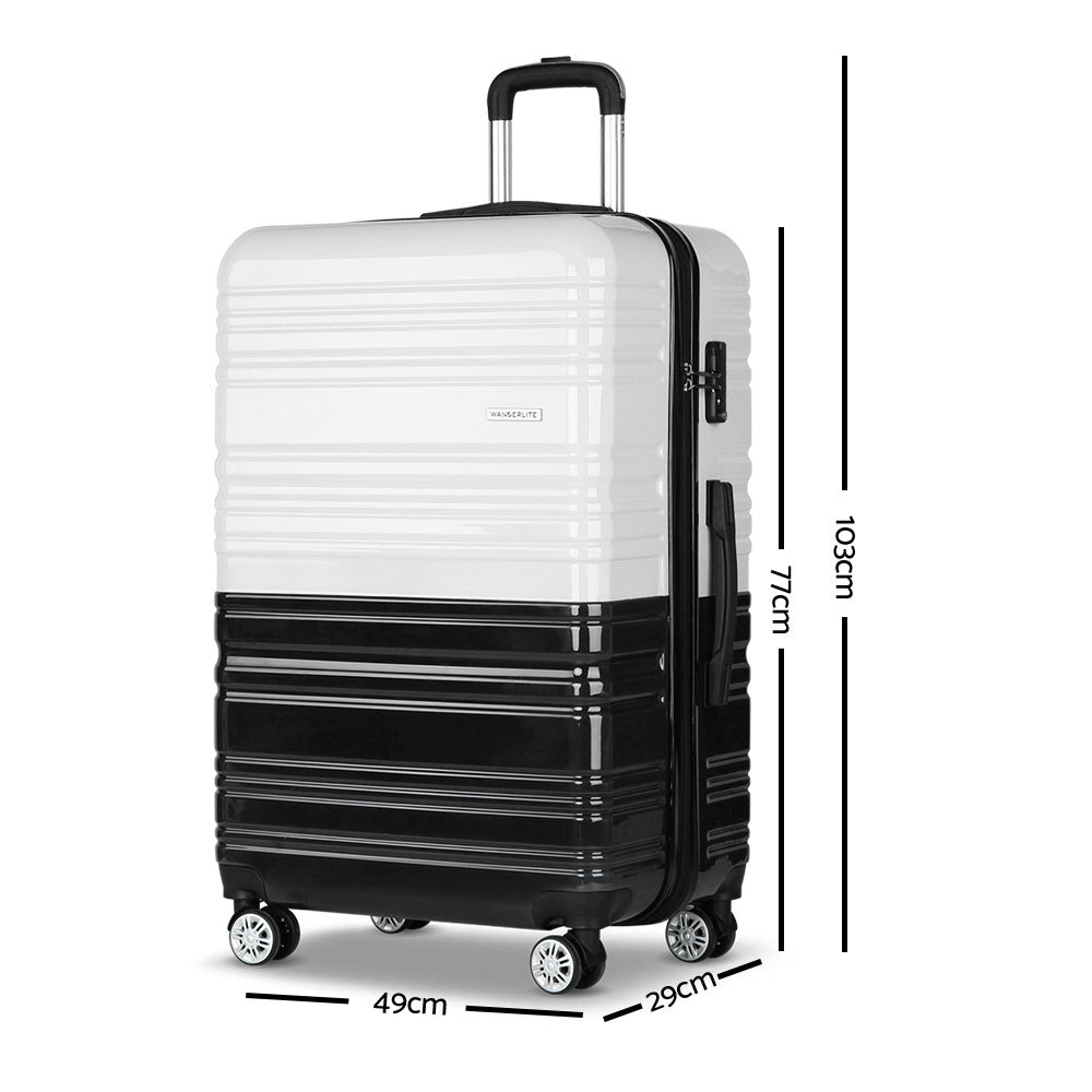 Wanderlite 2 Piece Lightweight Hard Suit Case Luggage Black & White