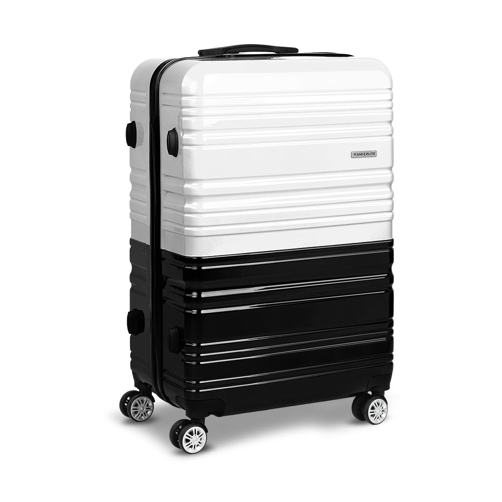 Wanderlite 2 Piece Lightweight Hard Suit Case Luggage Black & White