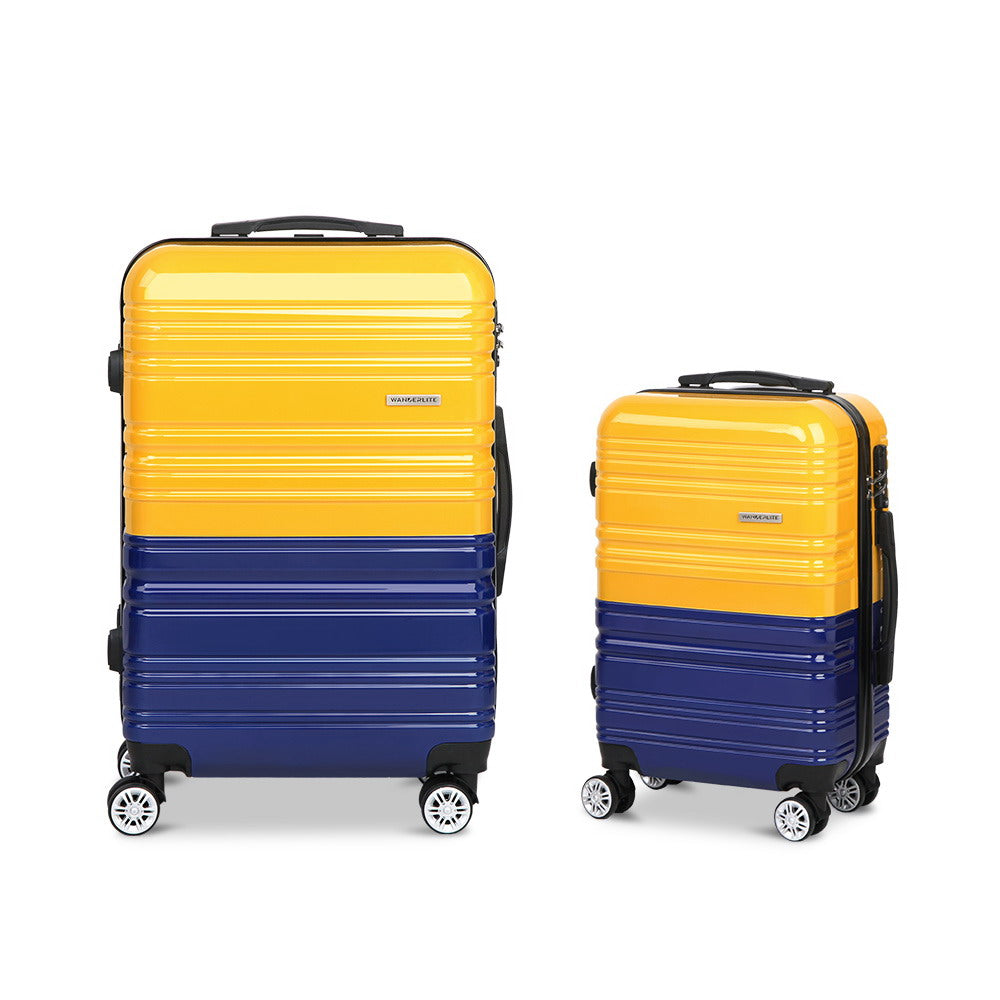 Wanderlite 2 Piece Lightweight Hard Suit Case Luggage Yellow & Purple