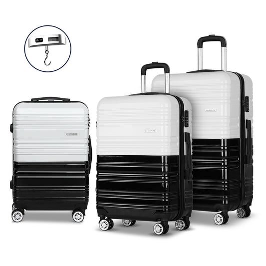 Wanderlite 3 Piece Lightweight Hard Suit Case Luggage Black & White