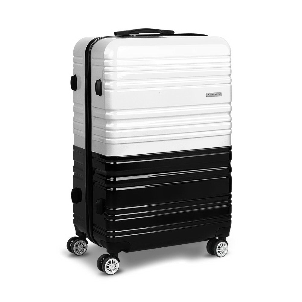 Wanderlite 3 Piece Lightweight Hard Suit Case Luggage Black & White