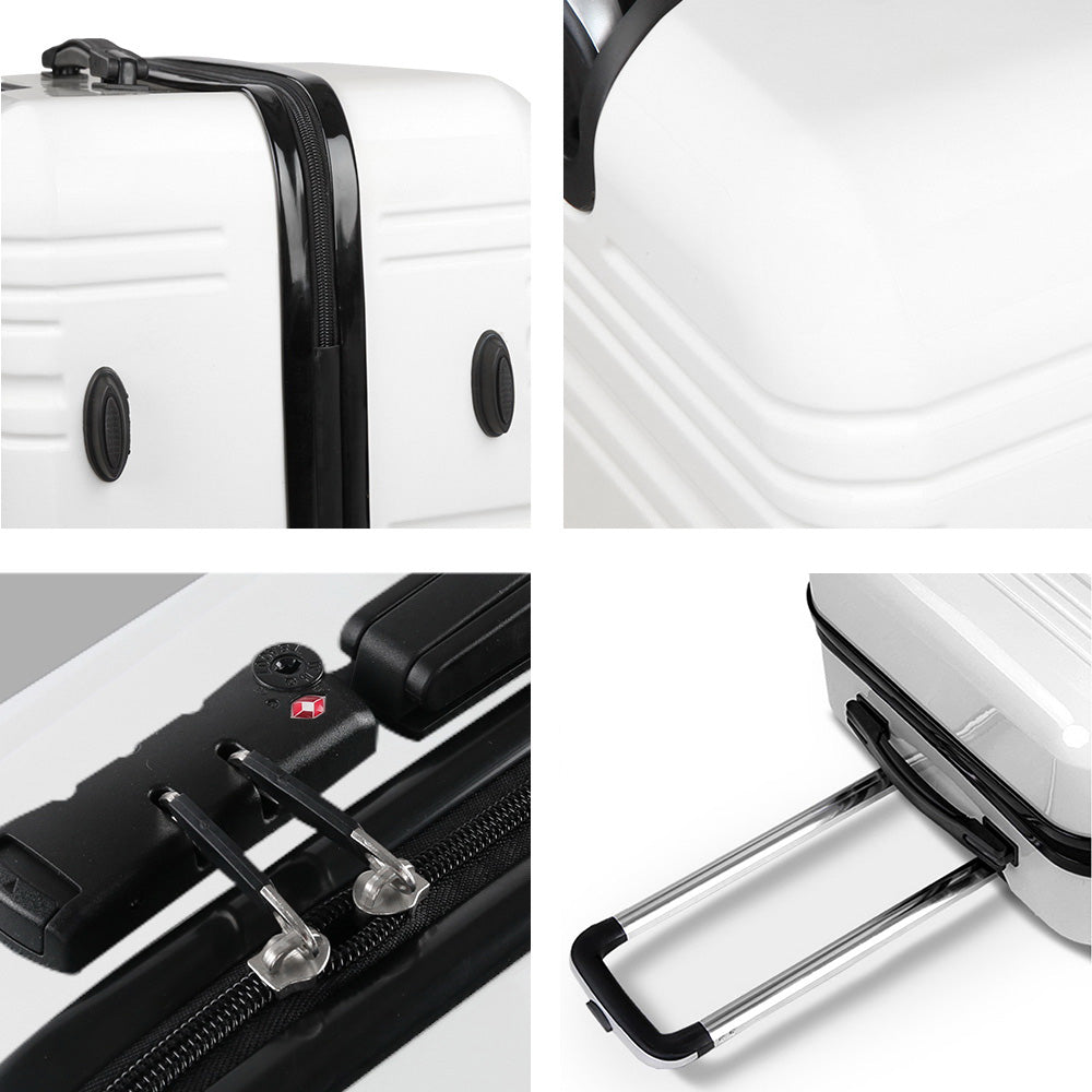 Wanderlite 3 Piece Lightweight Hard Suit Case Luggage Black & White