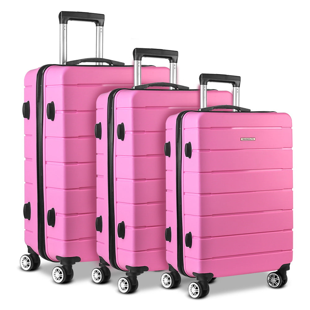 Wanderlite 3PC Luggage Suitcase Trolley - Pink
