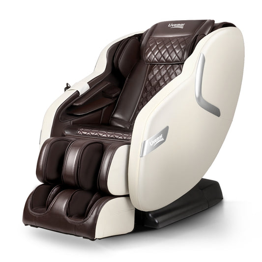 Livemor 3D Electric Massage Chair SL Track Full Body Air Bags Shiatsu Massaging Cream Brown