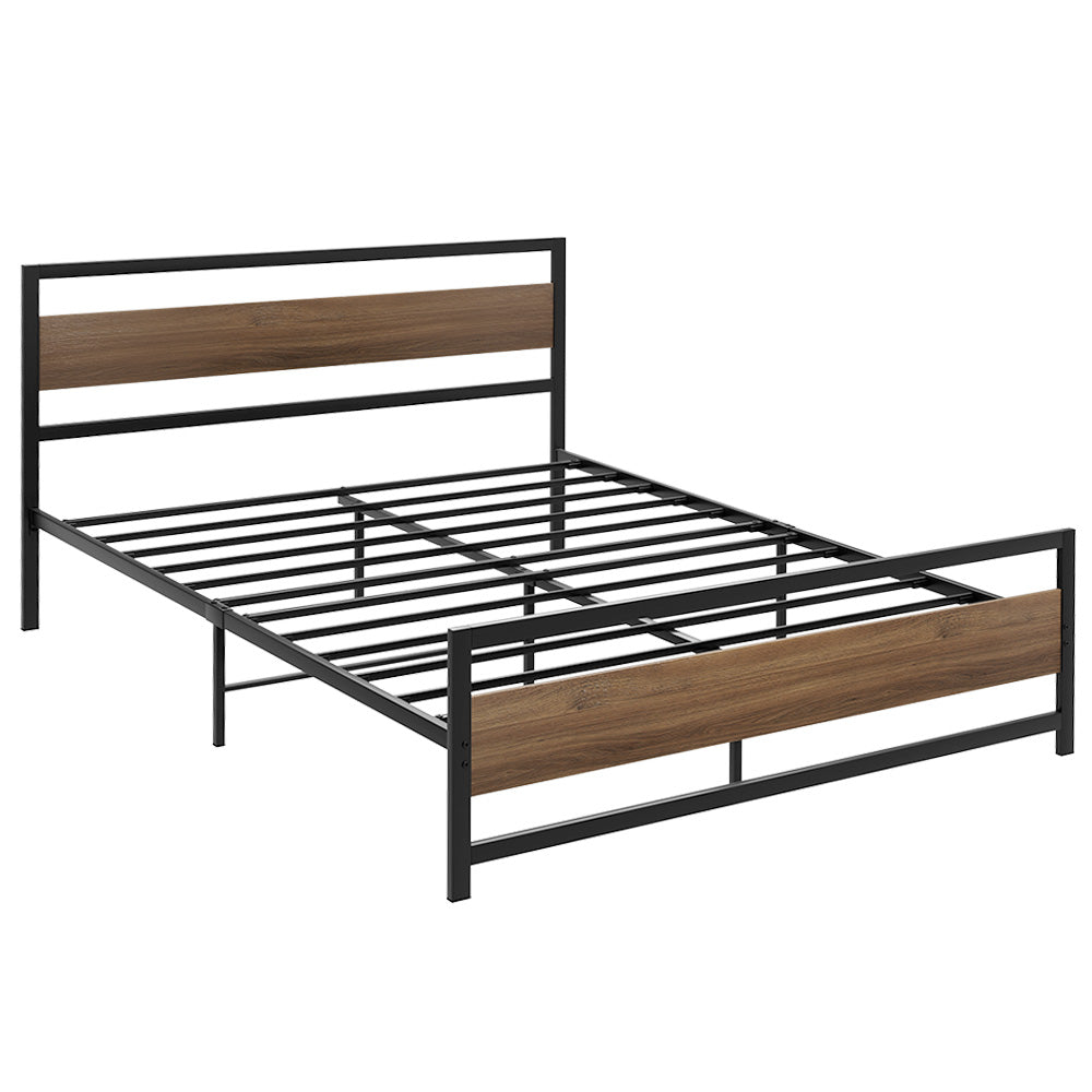 Artiss Bed Frame Metal Bed Base Queen Size Platform Wooden Headboard Black DREW