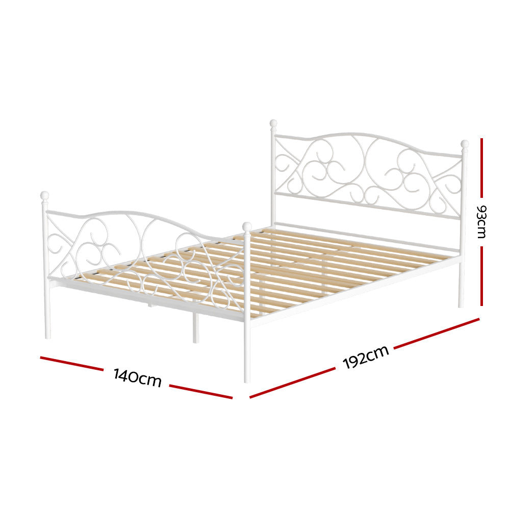 Artiss Bed Frame Metal Bed Base Double Size Platform Foundation White GROA