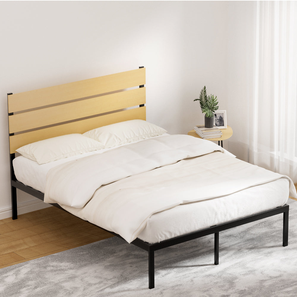 Artiss Bed Frame Metal Bed Base Double Size Platform Foundation Black PAULA