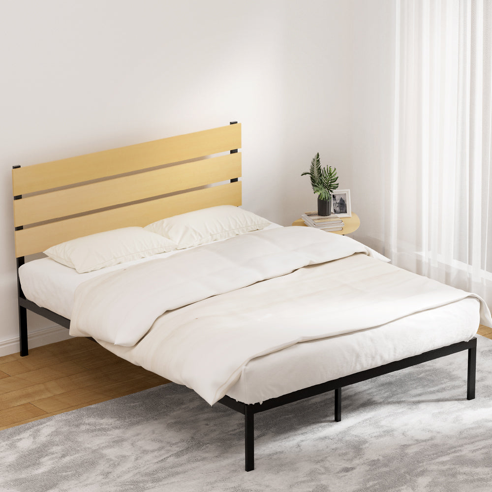 Artiss Bed Frame Metal Bed Base Queen Size Platform Foundation Black PAULA