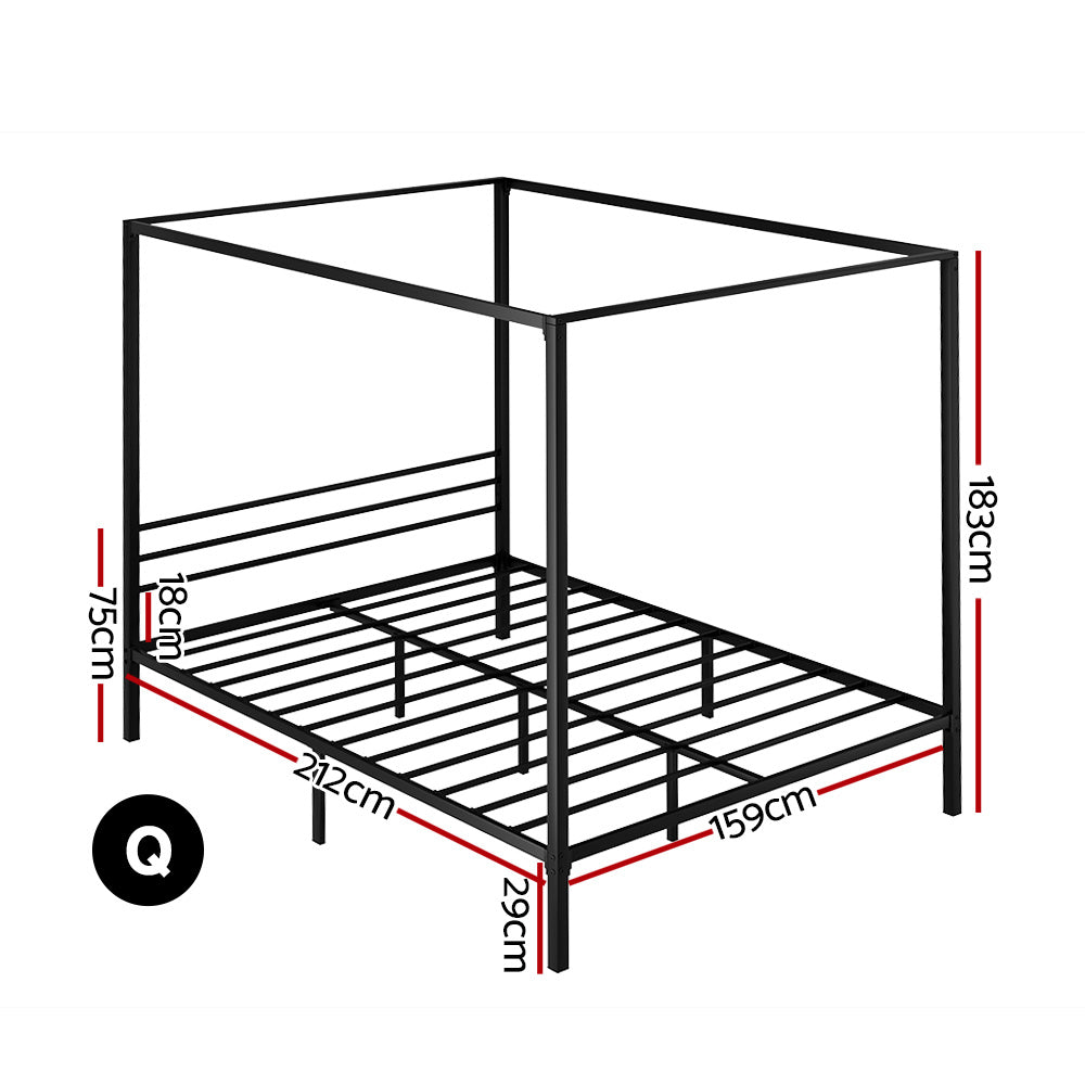 Artiss Bed Frame Metal Four-poster Platform Base Queen Size Black POCHY