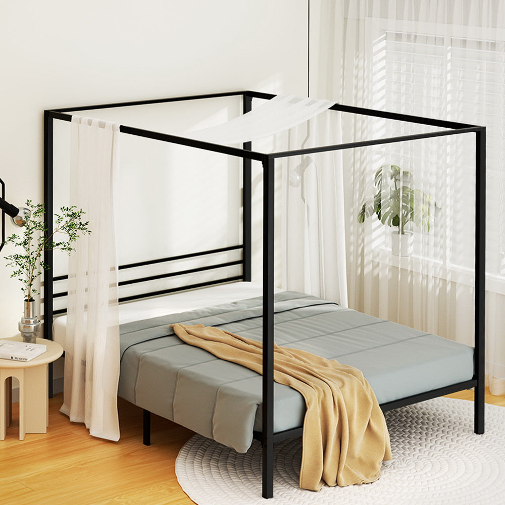 Artiss Bed Frame Metal Four-poster Platform Base Queen Size Black POCHY