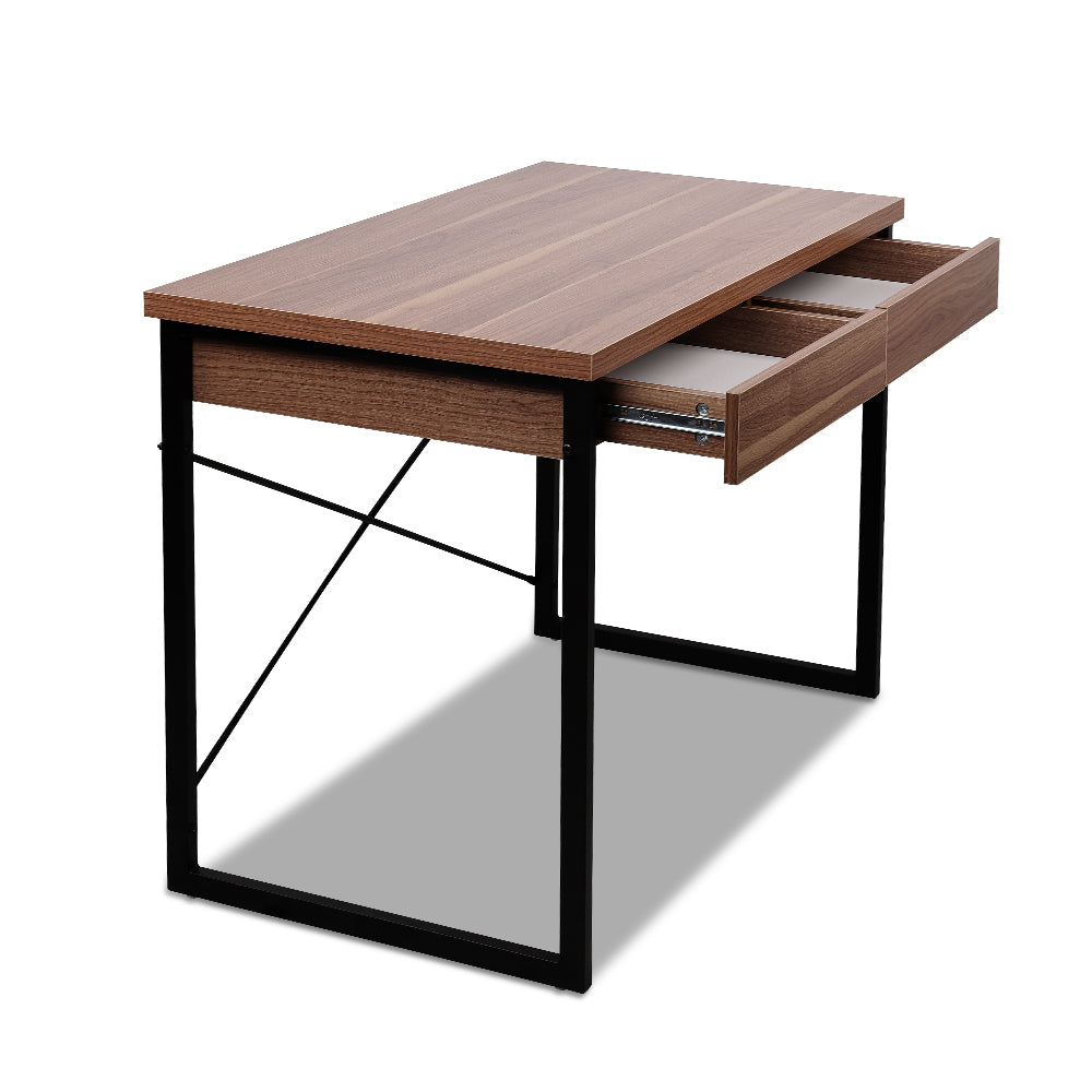 Artiss Metal Desk with Drawer - Walnut