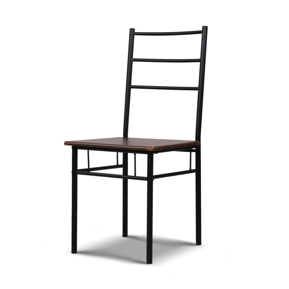 Artiss Metal Table and Chairs - Walnut & Black