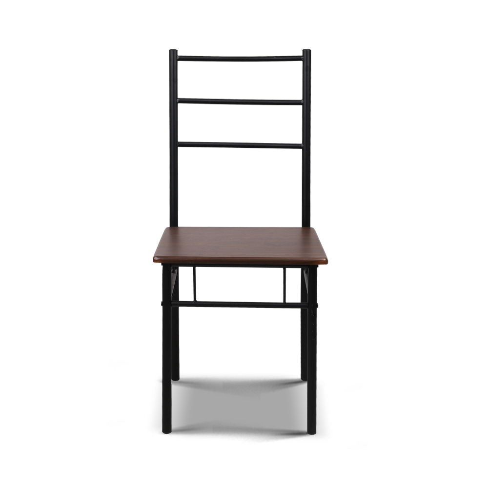 Artiss Metal Table and Chairs - Walnut & Black