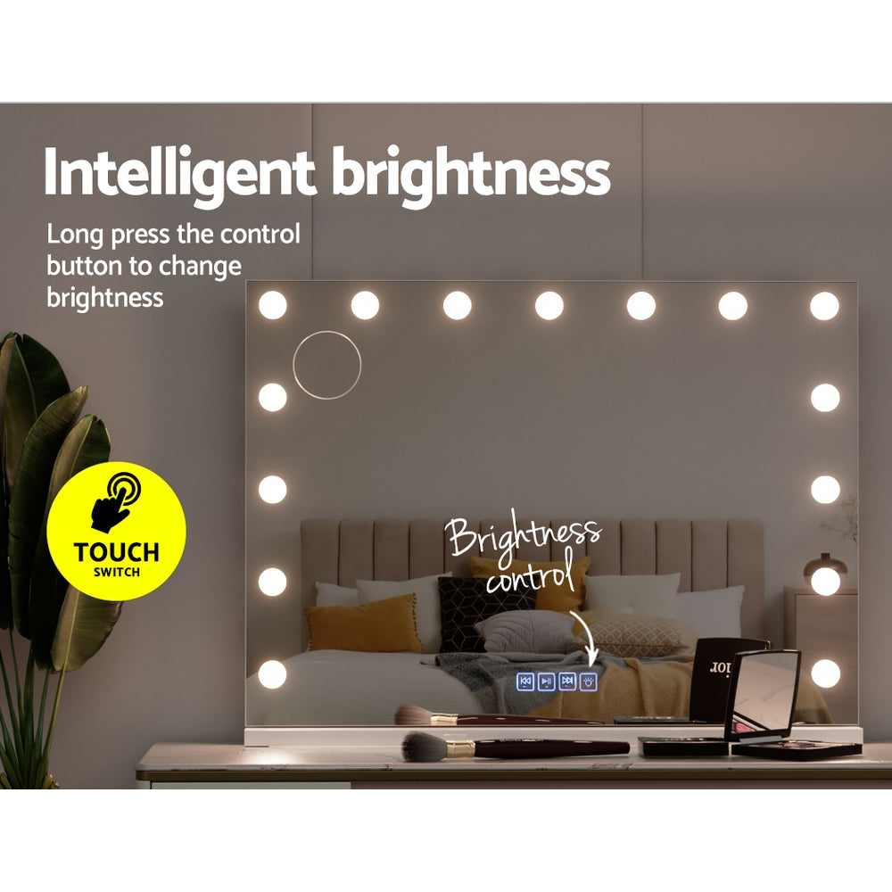 Embellir Bluetooth Makeup Mirror 80X58cm Hollywood with Light Vanity Wall 18 LED