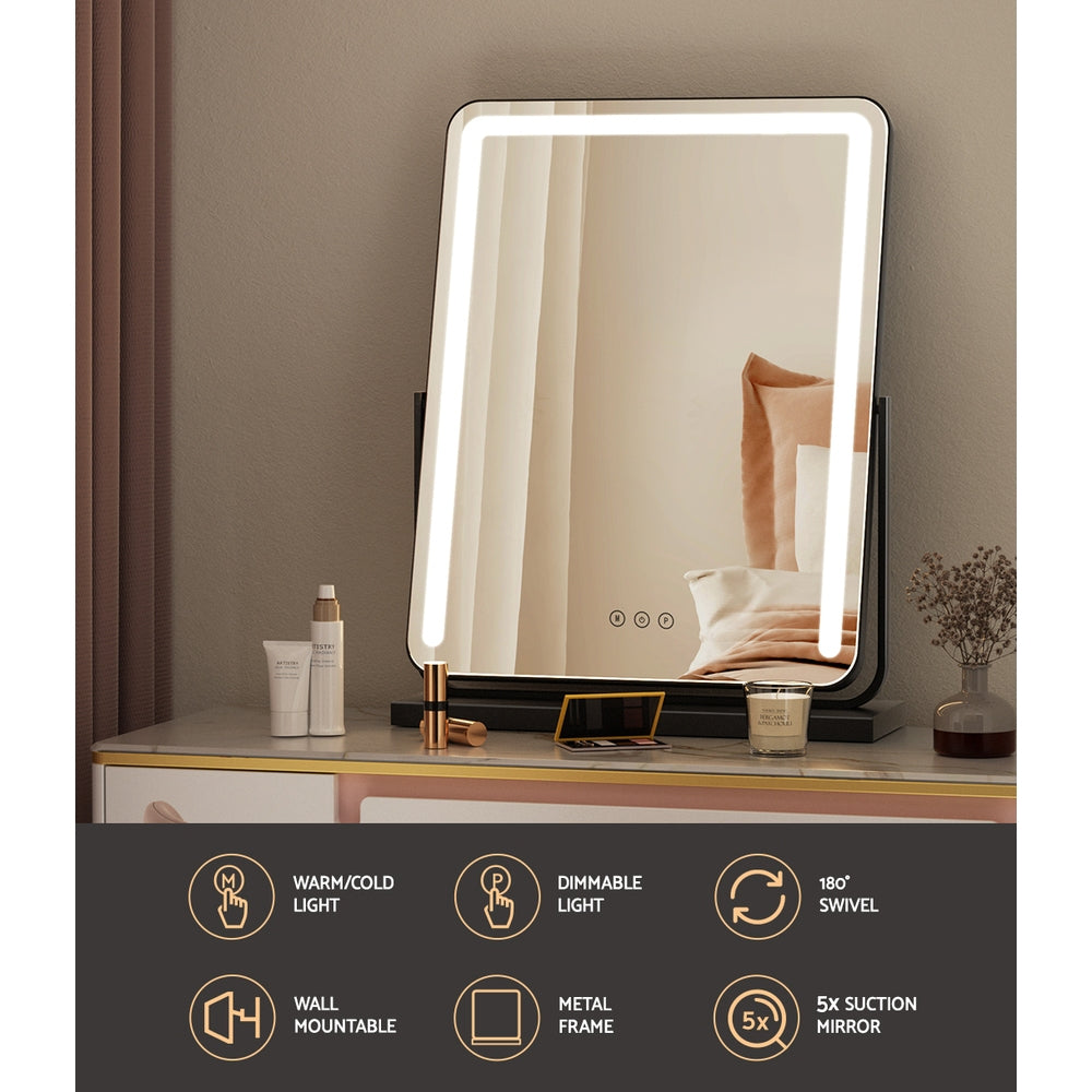 Tabletop vanity mirror with led outlet lights